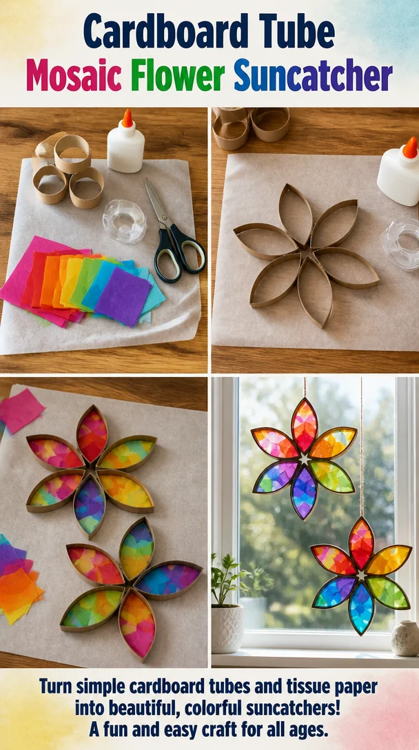 Cardboard Tube Mosaic Flower Suncatcher 8 Cardboard Tube Mosaic Flower Suncatcher