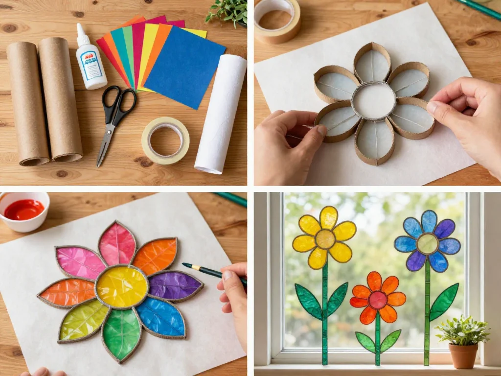 Cardboard Tube Mosaic Flower Suncatcher 9 Cardboard Tube Mosaic Flower Suncatcher