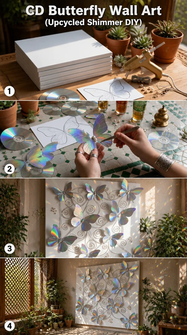 CD Butterfly Wall Art (Upcycled Shimmer DIY) 8 CD Butterfly Wall Art (Upcycled Shimmer DIY)