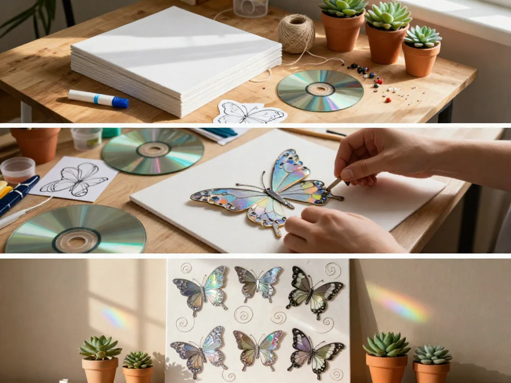 CD Butterfly Wall Art (Upcycled Shimmer DIY) 9 CD Butterfly Wall Art (Upcycled Shimmer DIY)