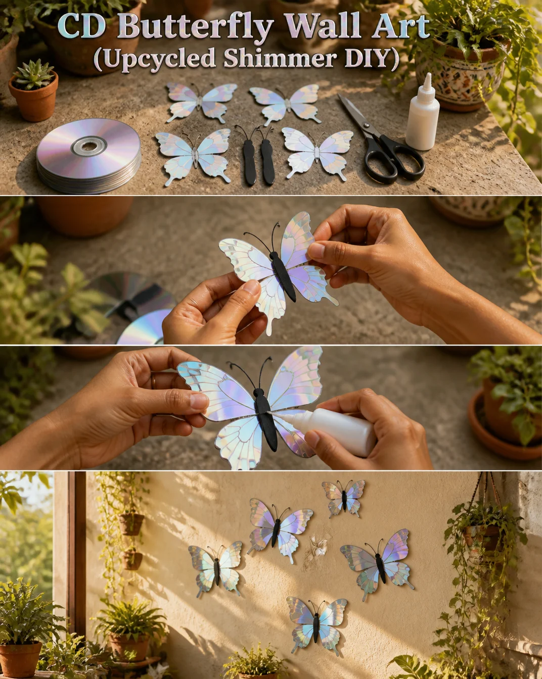 CD Butterfly Wall Art (Upcycled Shimmer DIY) 8 CD Butterfly Wall Art (Upcycled Shimmer DIY)
