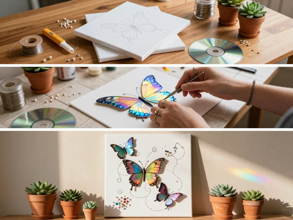 CD Butterfly Wall Art (Upcycled Shimmer DIY) 9 CD Butterfly Wall Art (Upcycled Shimmer DIY)