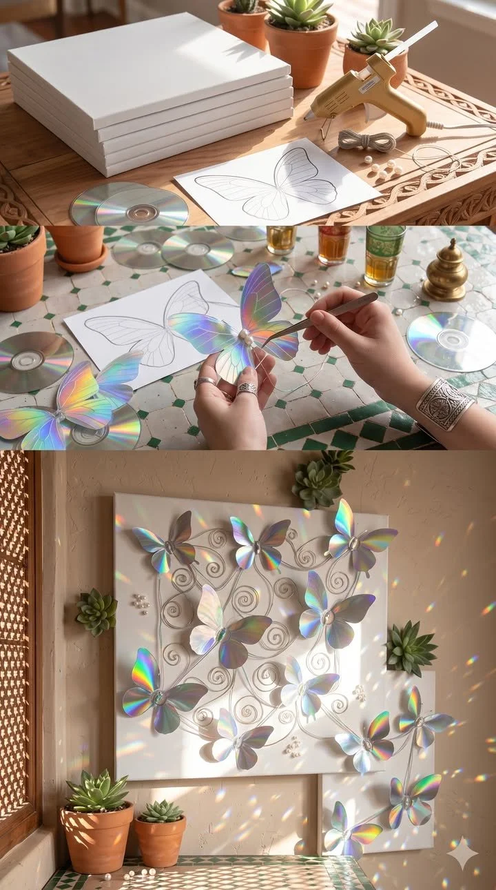 CD Butterfly Wall Art (Upcycled Shimmer DIY) 12 CD Butterfly Wall Art (Upcycled Shimmer DIY)
