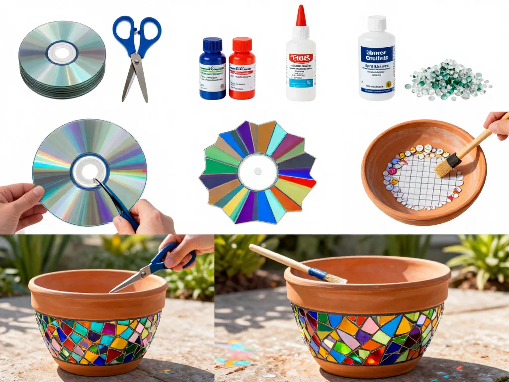 CD Mosaic Plant Pot (Stained-Glass DIY) 9 CD Mosaic Plant Pot (Stained-Glass DIY)