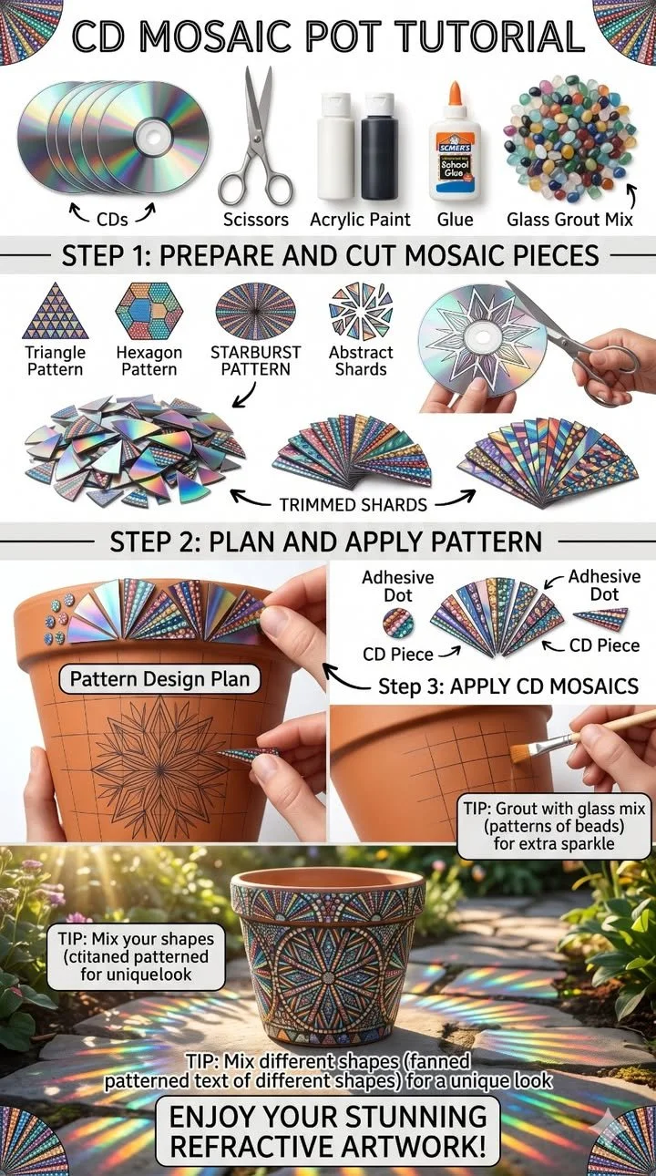 CD Mosaic Plant Pot (Stained-Glass DIY) 12 CD Mosaic Plant Pot (Stained-Glass DIY)