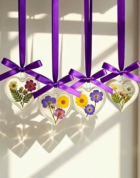 Clear Glue Flower Heart Charms – Soft, Aesthetic Keepsakes 12 Clear Glue Flower Heart Charms – Soft, Aesthetic Keepsakes