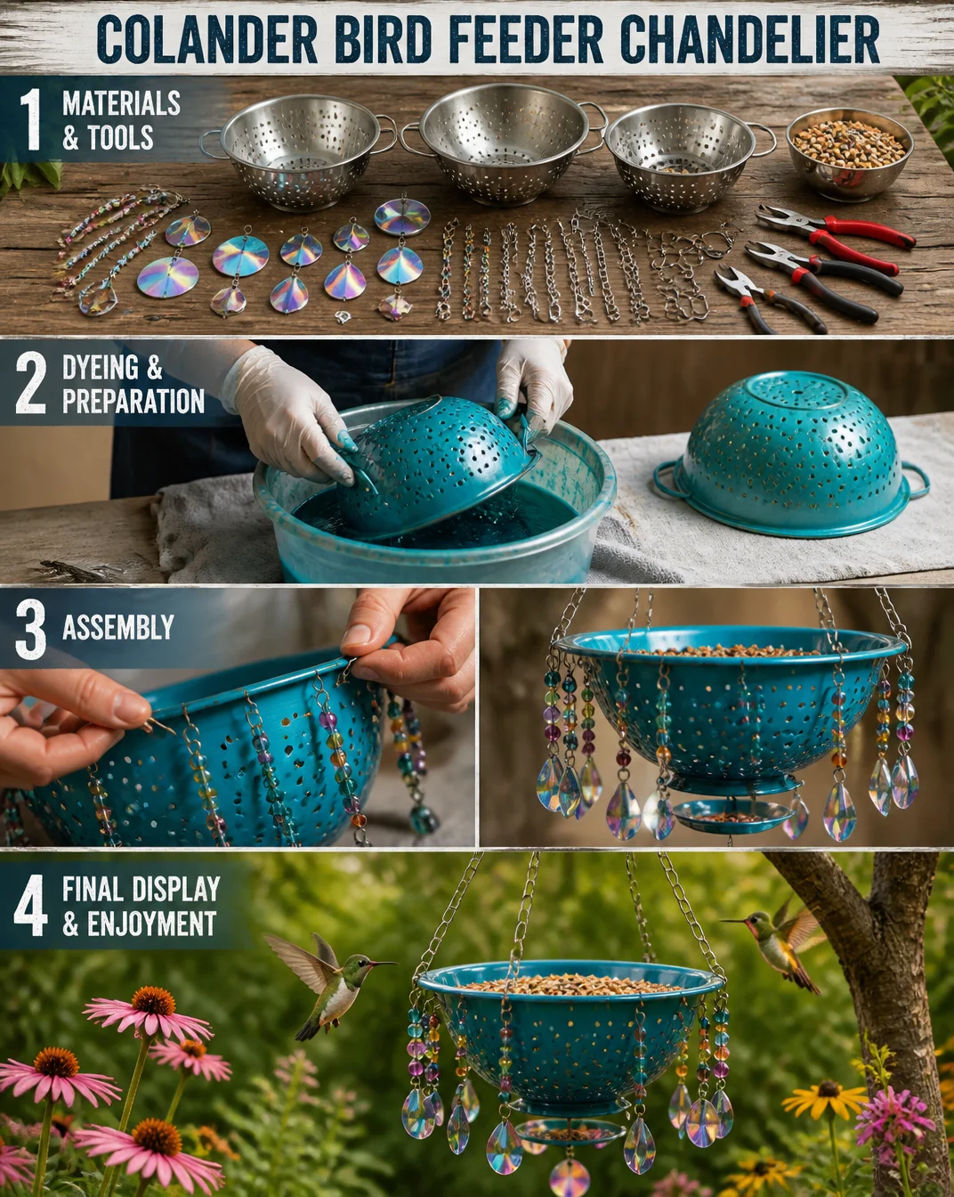 Colander Bird Feeder Chandelier 8 Colander Bird Feeder Chandelier