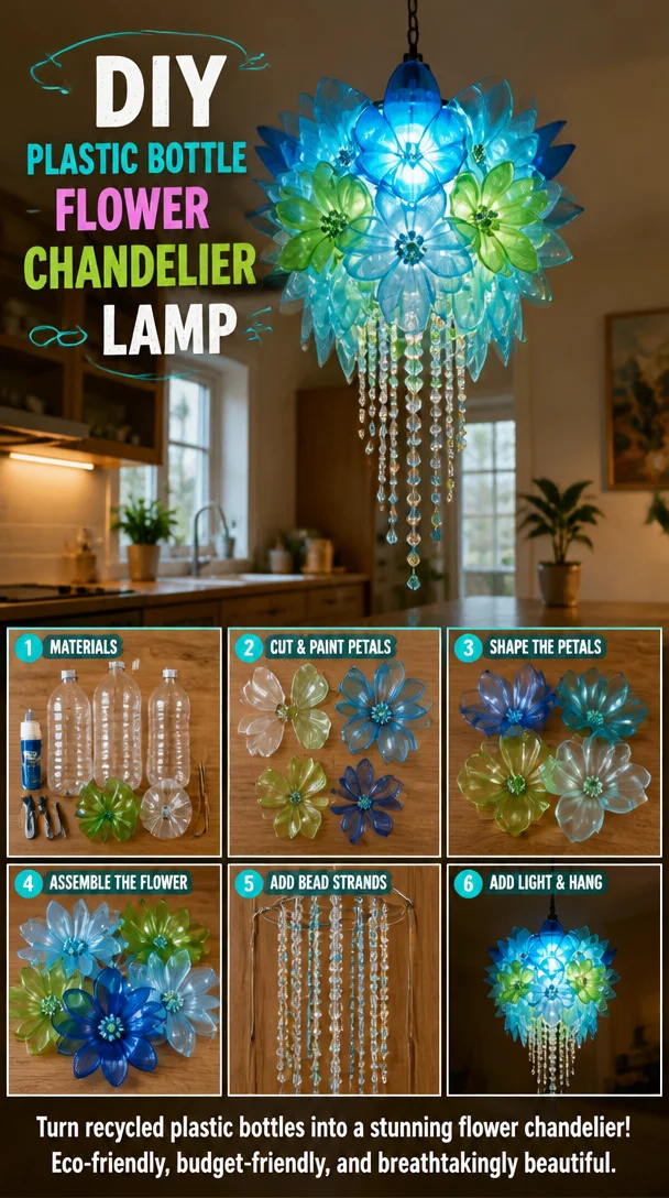 DIY Plastic Bottle Flower Chandelier Lamp 8 DIY Plastic Bottle Flower Chandelier Lamp