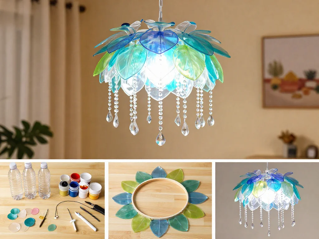 DIY Plastic Bottle Flower Chandelier Lamp 9 DIY Plastic Bottle Flower Chandelier Lamp