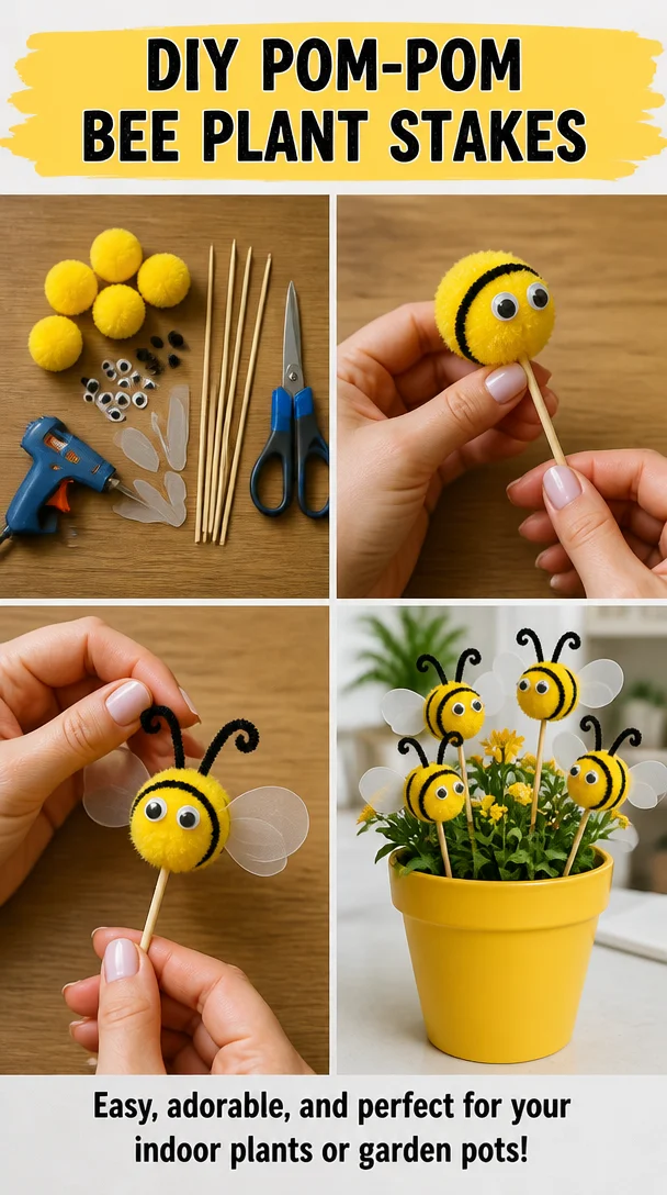 DIY Pom-Pom Bee Plant Stakes 8 DIY Pom-Pom Bee Plant Stakes