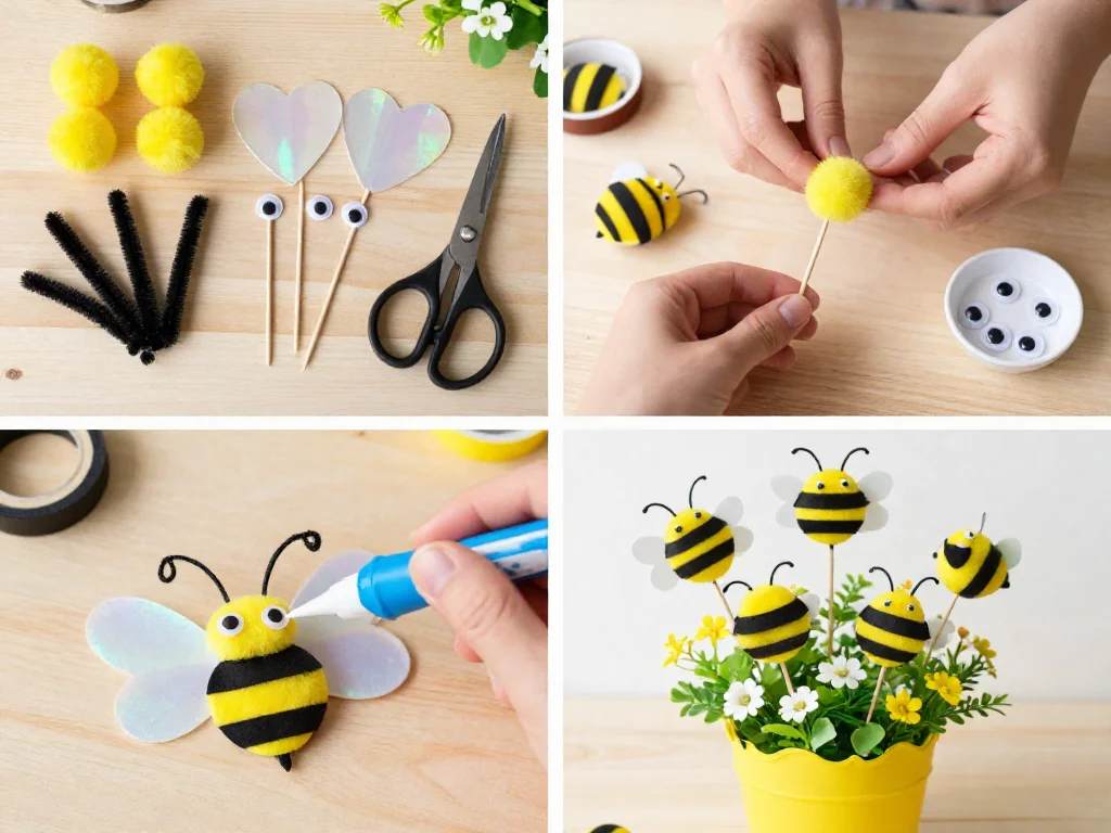 DIY Pom-Pom Bee Plant Stakes 9 DIY Pom-Pom Bee Plant Stakes