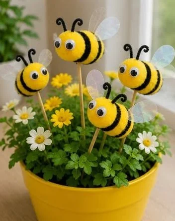 DIY Pom-Pom Bee Plant Stakes 10 DIY Pom-Pom Bee Plant Stakes