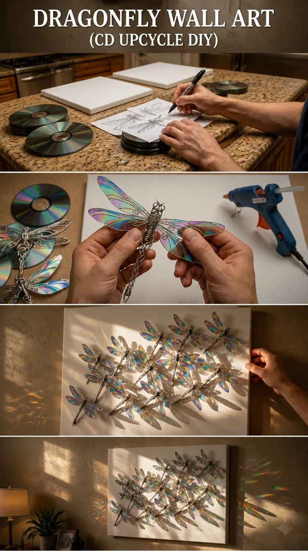 Dragonfly Wall Art (CD Upcycle DIY) 8 Dragonfly Wall Art (CD Upcycle DIY)