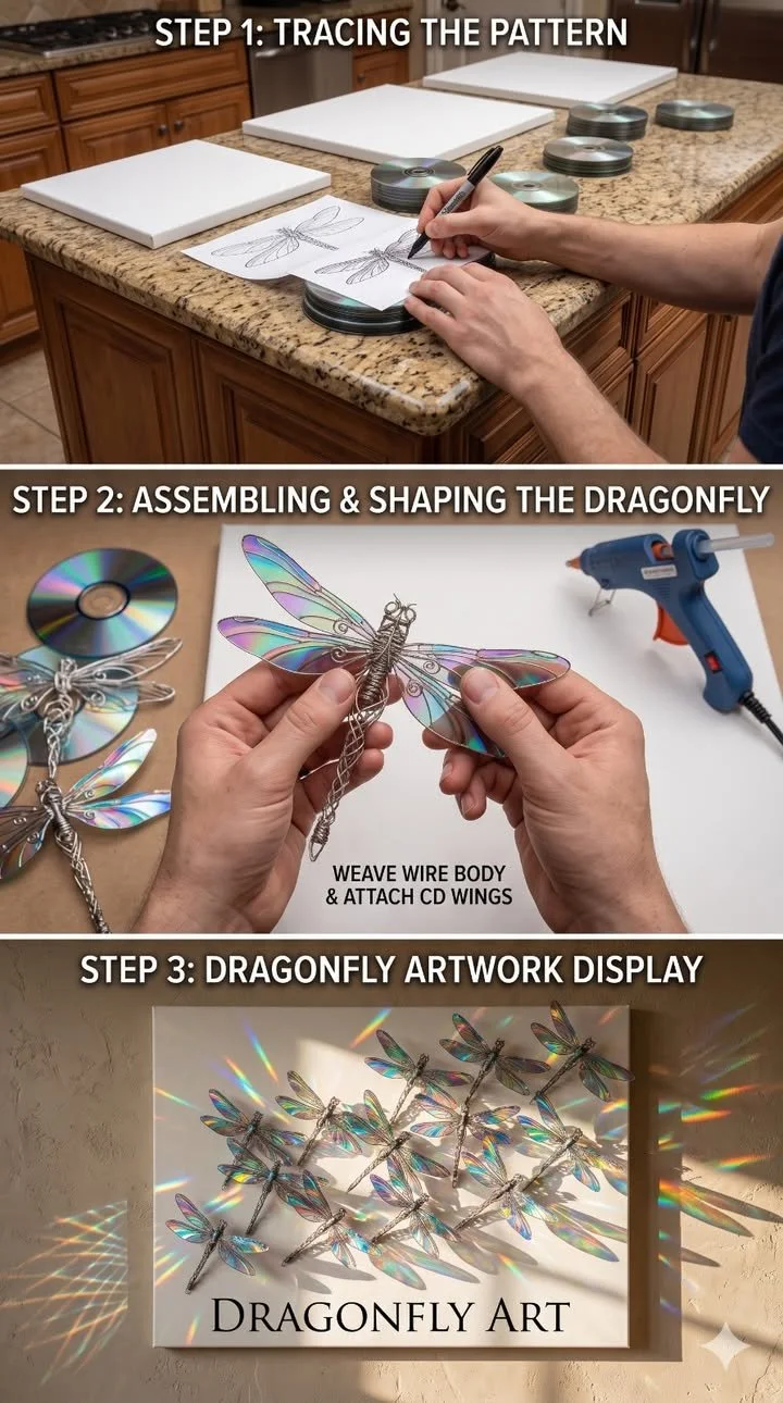 Dragonfly Wall Art (CD Upcycle DIY) 11 Dragonfly Wall Art (CD Upcycle DIY)