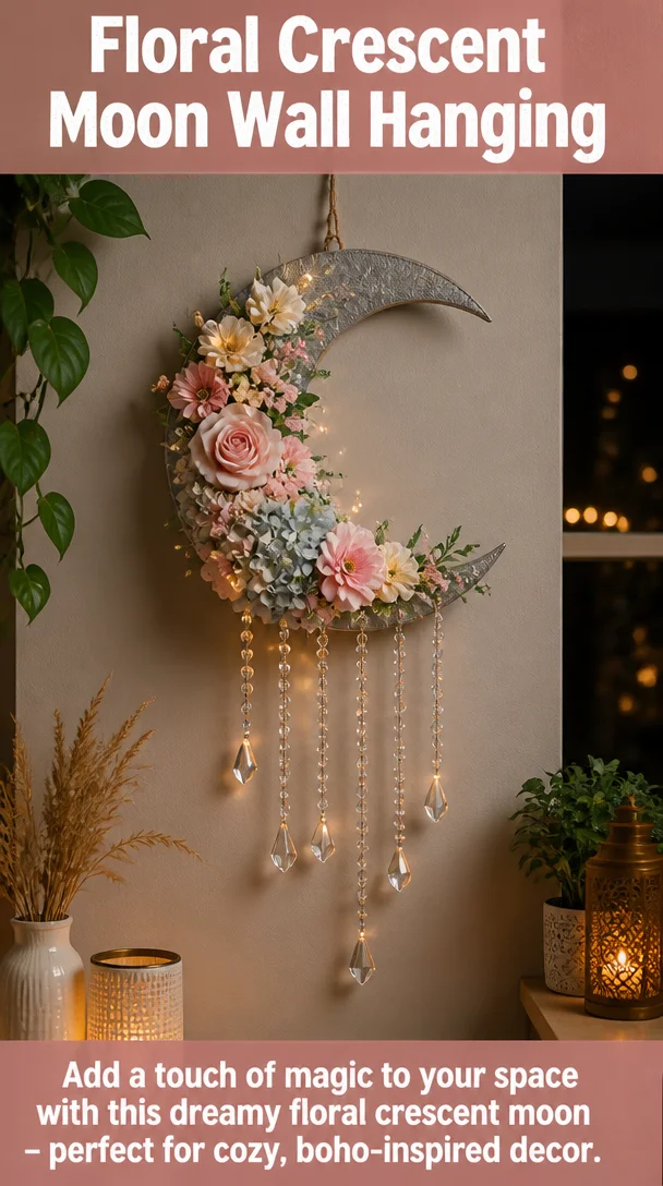 Floral Crescent Moon Wall Hanging 8 Floral Crescent Moon Wall Hanging