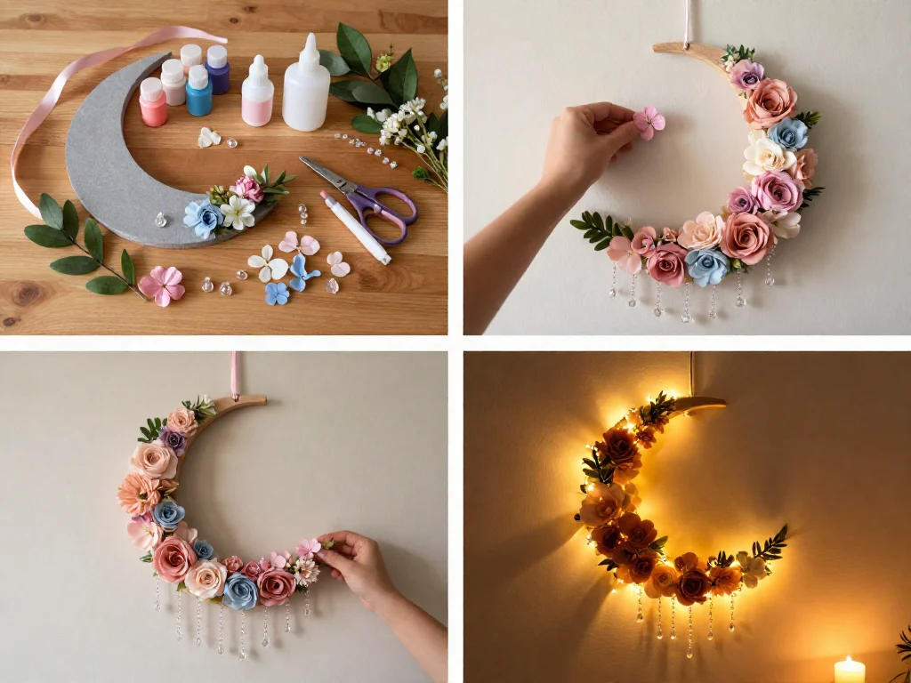 Floral Crescent Moon Wall Hanging 9 Floral Crescent Moon Wall Hanging