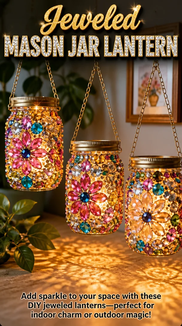 Jeweled Mason Jar Lantern 8 Jeweled Mason Jar Lantern