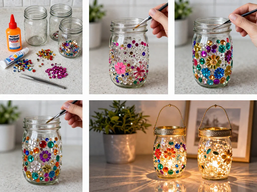 Jeweled Mason Jar Lantern 9 Jeweled Mason Jar Lantern