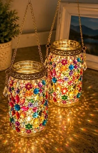 Jeweled Mason Jar Lantern 10 Jeweled Mason Jar Lantern