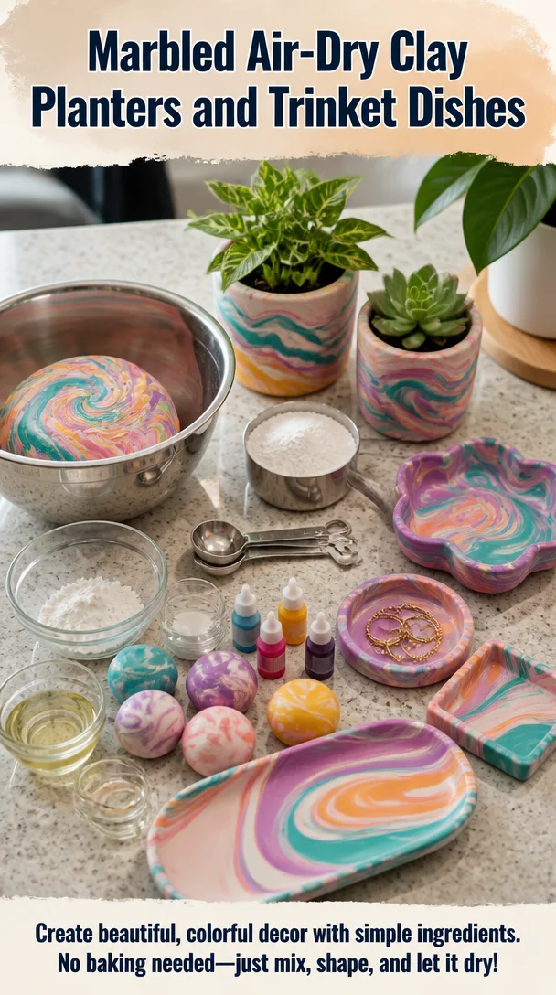 Marbled Air-Dry Clay Planters and Trinket Dishes 8 Marbled Air-Dry Clay Planters and Trinket Dishes
