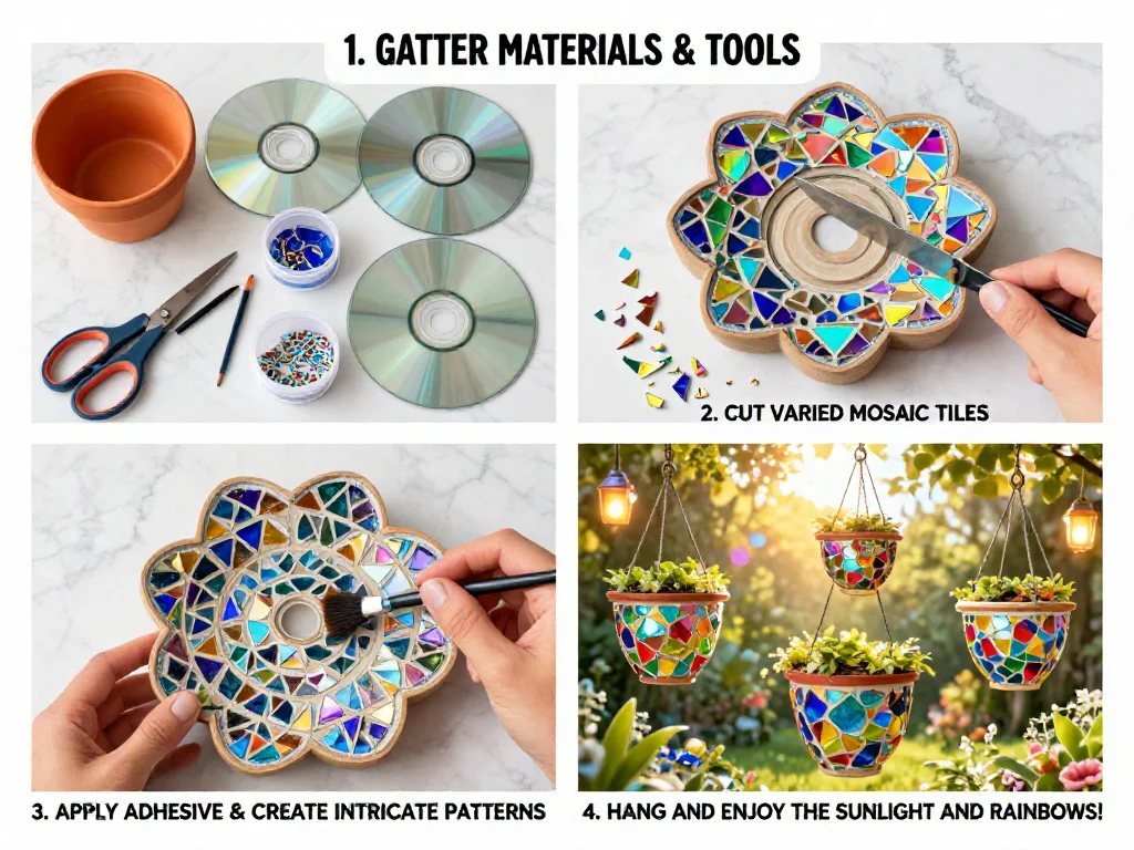 Mosaic CD Plant Pot (Luxury Look DIY) 9 Mosaic CD Plant Pot (Luxury Look DIY)