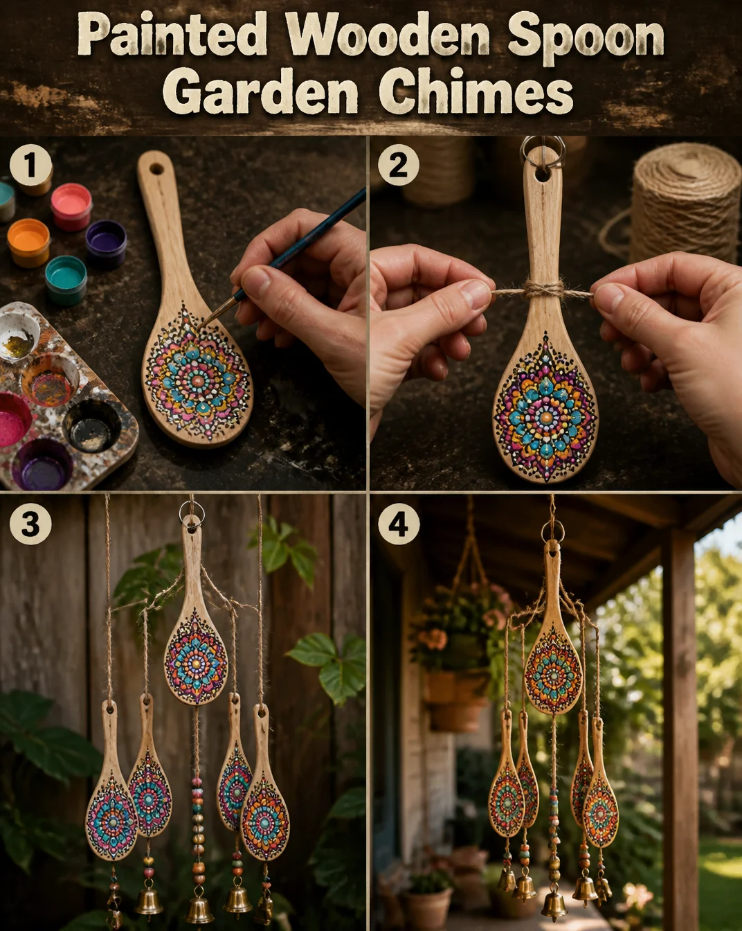Painted Wooden Spoon Garden Chimes 8 Painted Wooden Spoon Garden Chimes