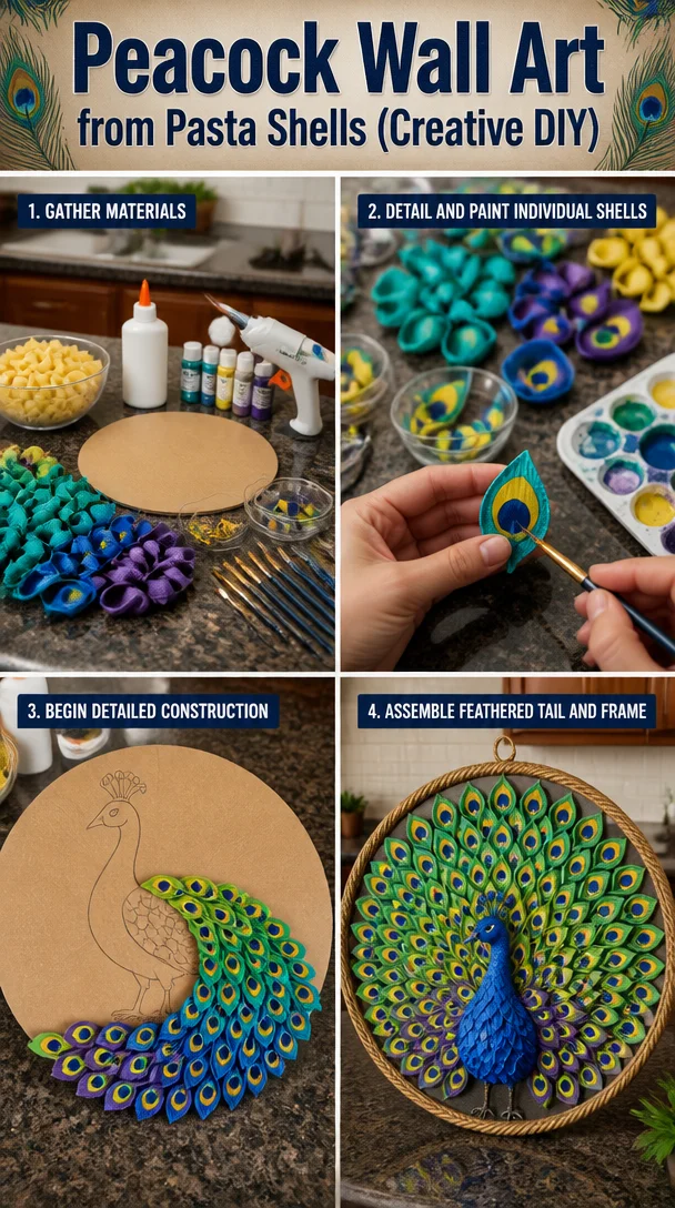 Peacock Wall Art from Pasta Shells (Creative DIY) 8 Peacock Wall Art from Pasta Shells (Creative DIY)