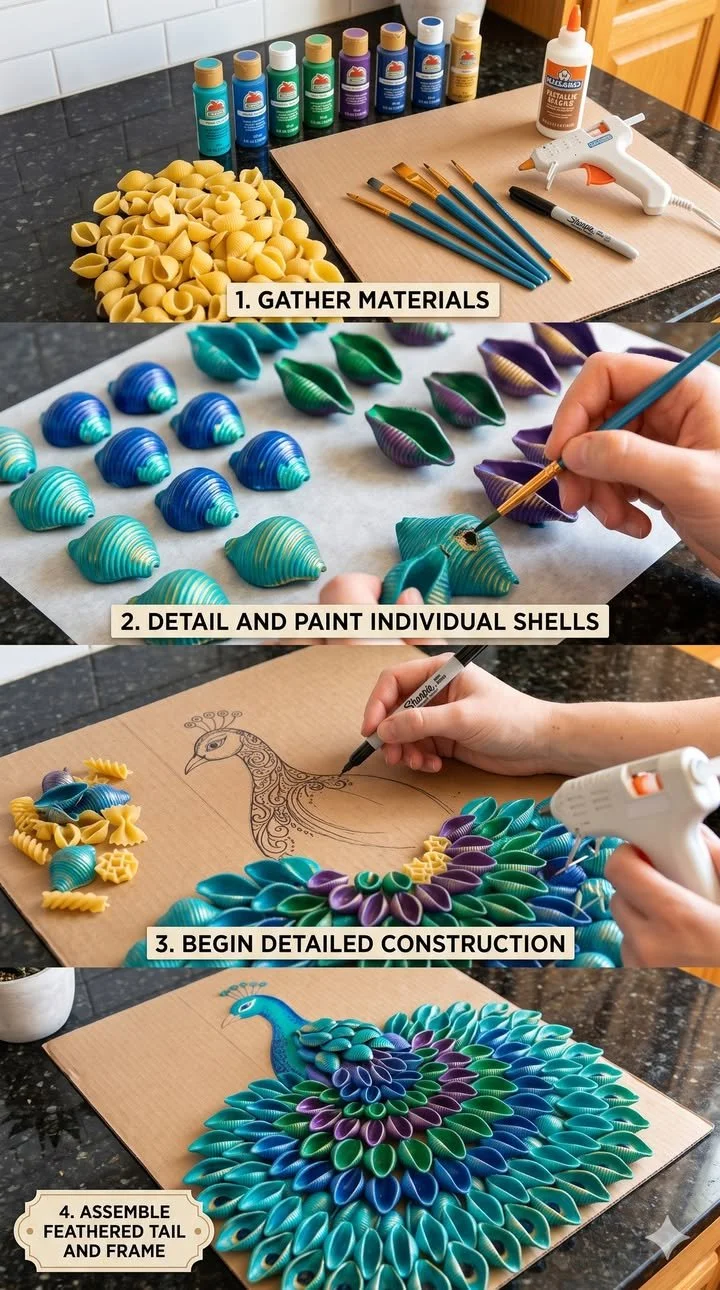 Peacock Wall Art from Pasta Shells (Creative DIY) 11 Peacock Wall Art from Pasta Shells (Creative DIY)