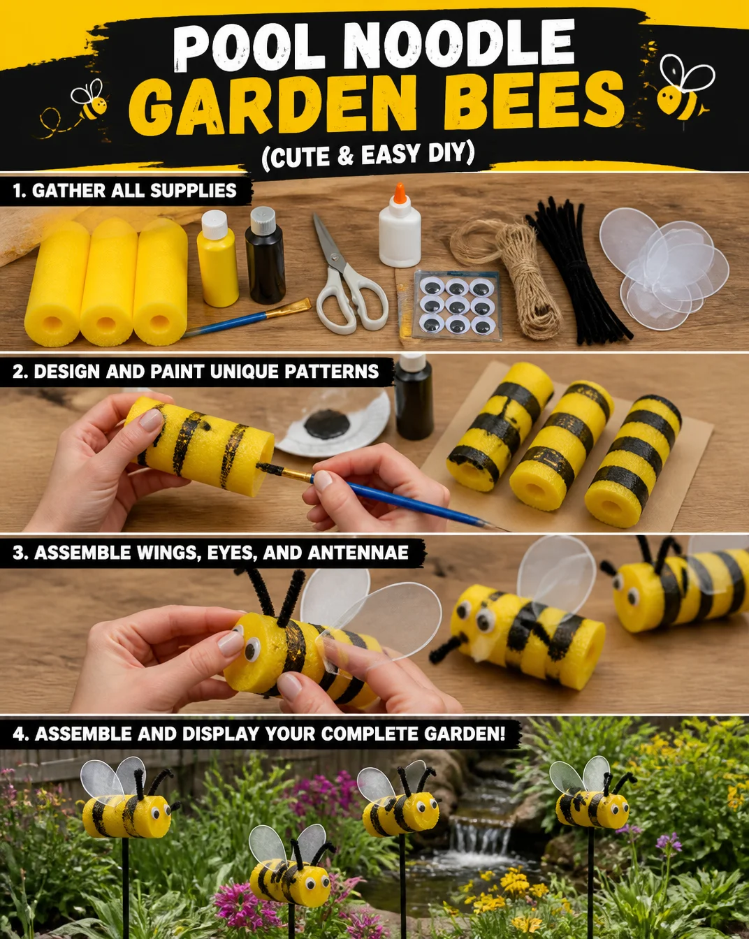 Pool Noodle Garden Bees (Cute & Easy DIY) 8 Pool Noodle Garden Bees (Cute & Easy DIY)