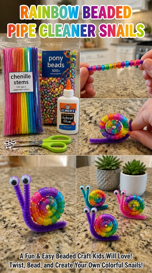 Rainbow Beaded Pipe Cleaner Snails 7 Rainbow Beaded Pipe Cleaner Snails