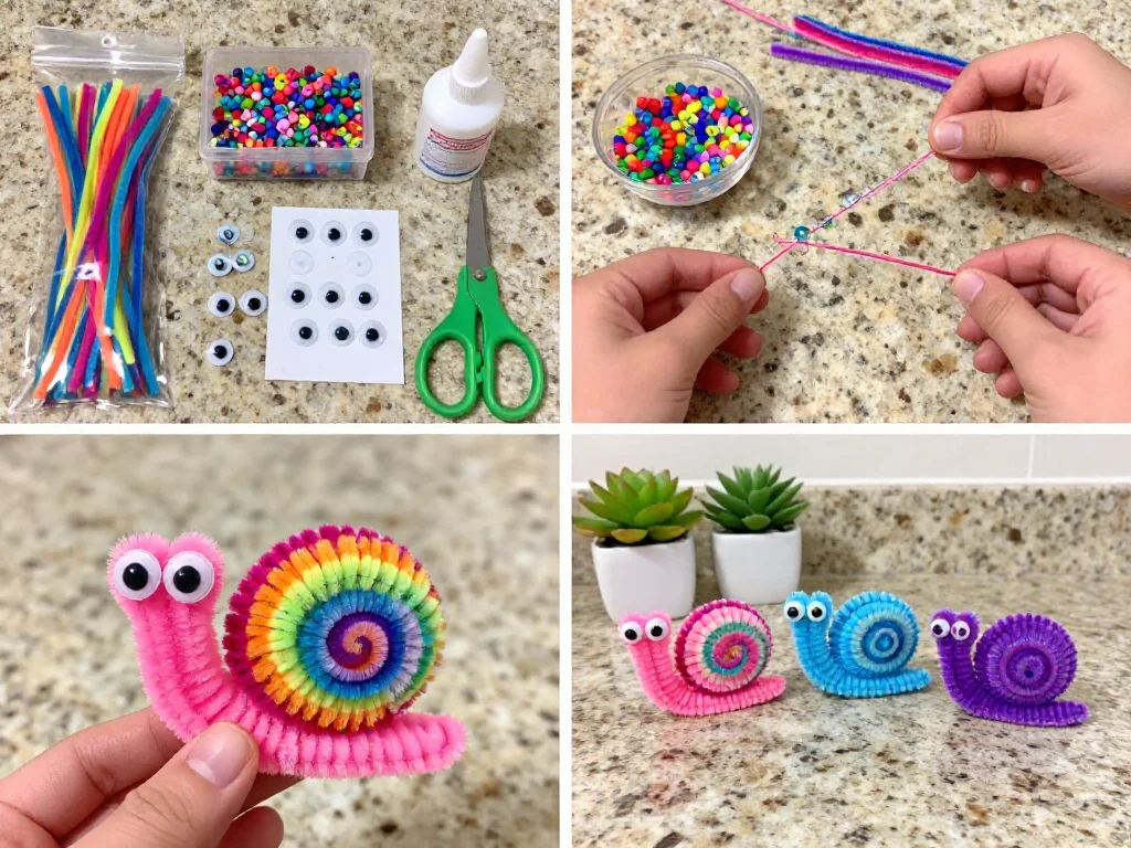 Rainbow Beaded Pipe Cleaner Snails 8 Rainbow Beaded Pipe Cleaner Snails