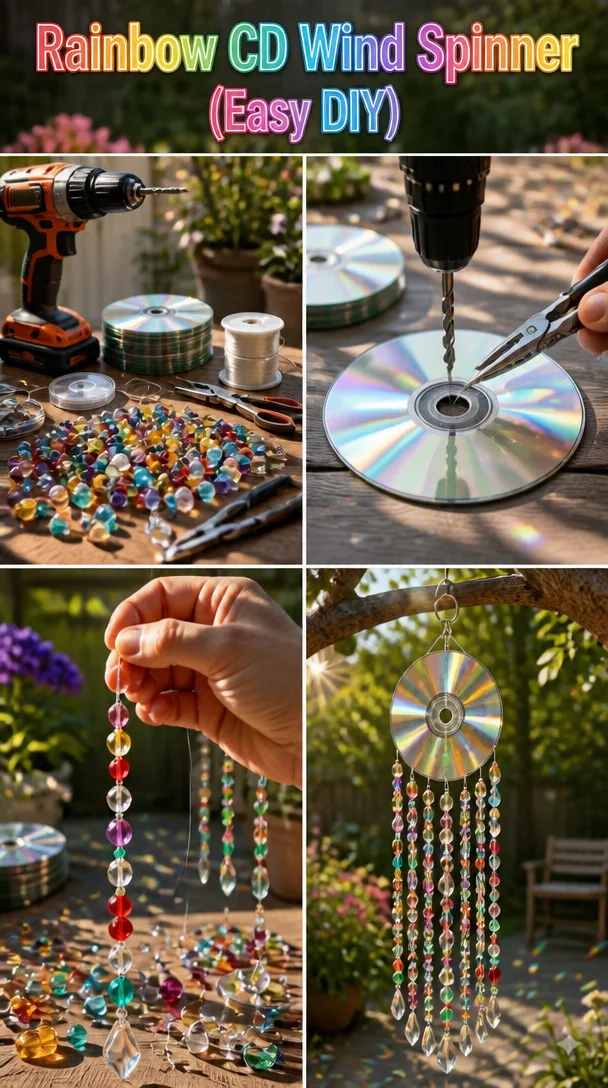 Rainbow CD Wind Spinner (Easy DIY) 8 Rainbow CD Wind Spinner (Easy DIY)