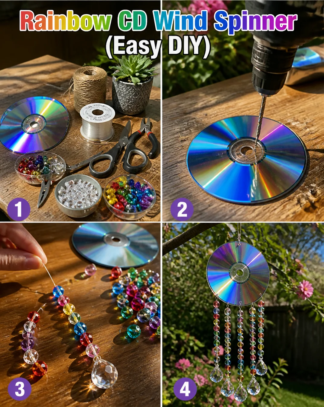 Rainbow CD Wind Spinner (Easy DIY) 8 Rainbow CD Wind Spinner (Easy DIY)