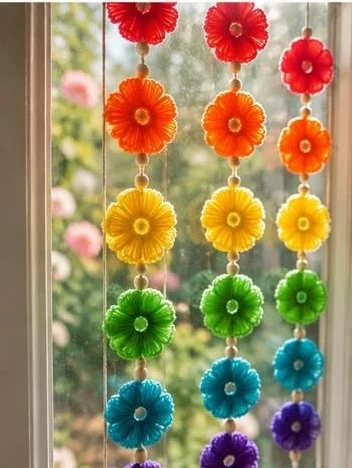 Rainbow Yarn Flower Wall Hanging 10 Rainbow Yarn Flower Wall Hanging