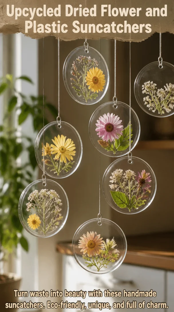 Upcycled Dried Flower and Plastic Suncatchers 8 Upcycled Dried Flower and Plastic Suncatchers