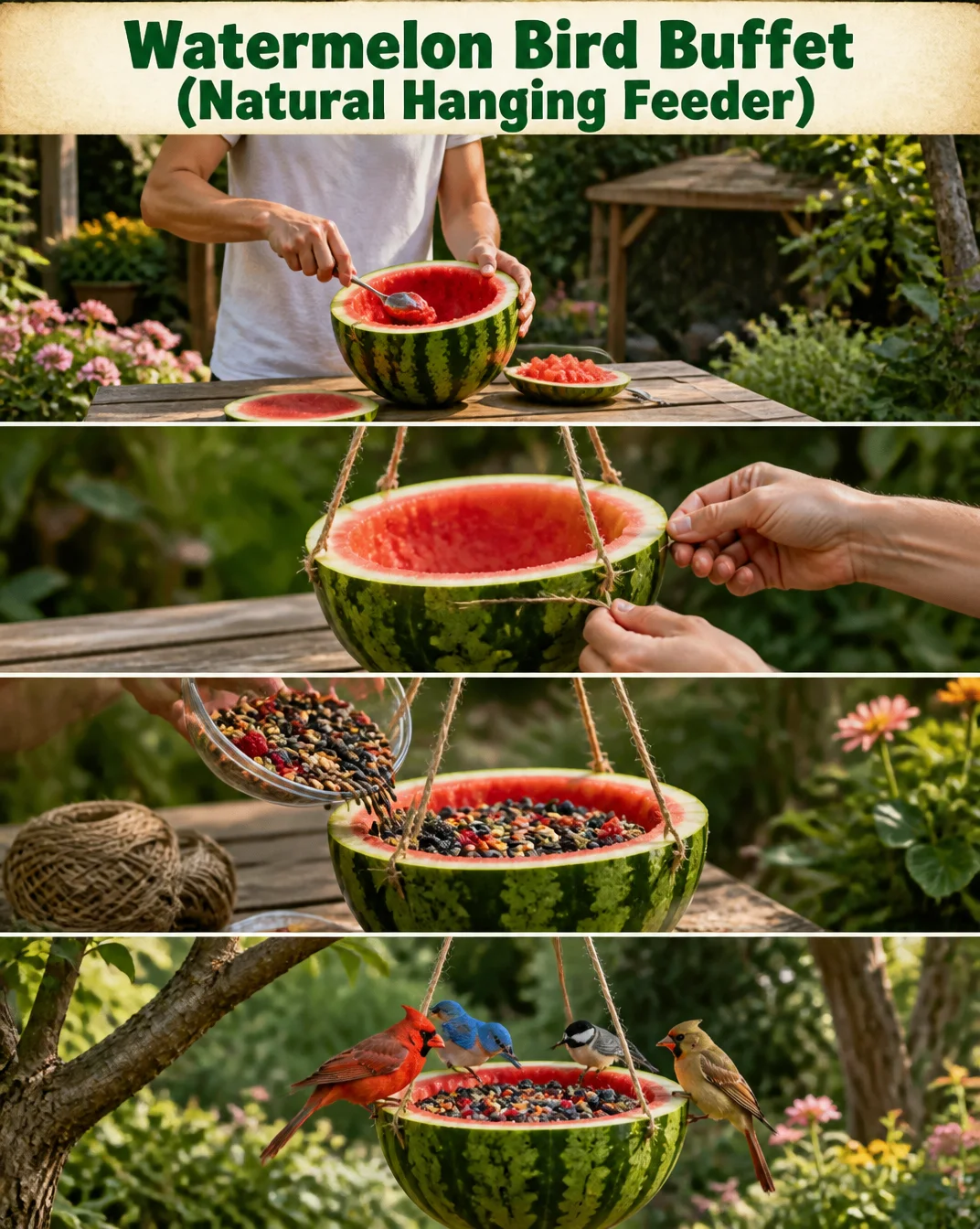 Watermelon Bird Buffet (Natural Hanging Feeder) 8 Watermelon Bird Buffet (Natural Hanging Feeder)