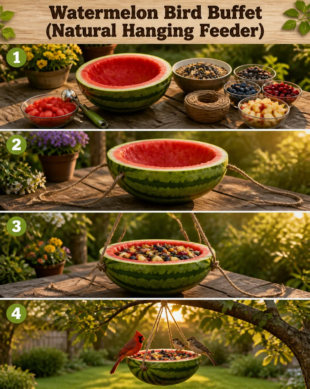 Watermelon Bird Buffet (Natural Hanging Feeder) 8 Watermelon Bird Buffet (Natural Hanging Feeder)
