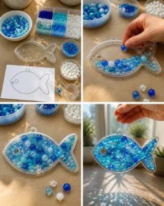 Blue beads come together to make ocean-inspired suncatchers that sparkle beautifully as sunlight passes through them. Save this idea for later. 22 Blue beads come together to make ocean-inspired suncatchers that sparkle…