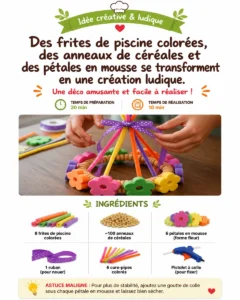 Colorful pool noodles, cereal rings, and foam petals transform into a playful flower bird feeder that adds a fun touch to the garden. A fun project to try this weekend. #FlowerBirdFeeder #BirdCraft #D... 20 Colorful pool noodles, cereal rings, and foam petals transform into…