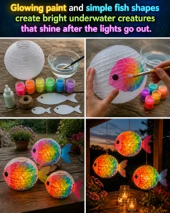 Glowing paint and simple fish shapes create bright underwater creatures that shine after the lights go out. 18 Glowing paint and simple fish shapes create bright underwater creatures…