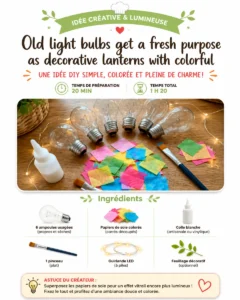 Old light bulbs get a fresh purpose as decorative lanterns with colorful details that brighten indoor or outdoor spaces. Perfect for your next craft day. 16 Old light bulbs get a fresh purpose as decorative lanterns…