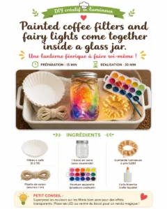 Painted coffee filters and fairy lights come together inside a glass jar to create a glowing jellyfish display with a soft underwater feel. Perfect for your next craft day. #JellyfishJar #CoffeeFilter 22 Painted coffee filters and fairy lights come together inside a…