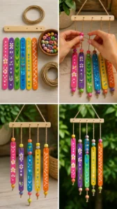 Painted craft sticks, beads, and twine come together in a lively wind chime that adds color and gentle movement to an outdoor space. A fun project to try this weekend. #StickWindChime #BeadCraft #Outdoor 20 Painted craft sticks, beads, and twine come together in a…