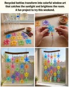 Recycled bottles transform into colorful window art that catches the sunlight and brightens the room. A fun project to try this weekend. 19 Recycled bottles transform into colorful window art that catches the…