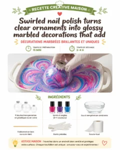 Swirled nail polish turns clear ornaments into glossy marbled decorations that add colorful charm to any holiday tree. 15 Swirled nail polish turns clear ornaments into glossy marbled decorations…