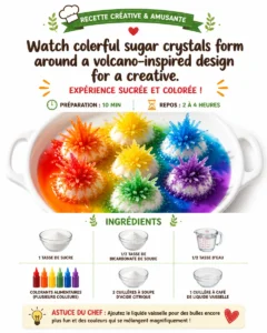 Watch colorful sugar crystals form around a volcano-inspired design for a creative project that blends art with simple science. Which version would you make? 20 Watch colorful sugar crystals form around a volcano-inspired design for…