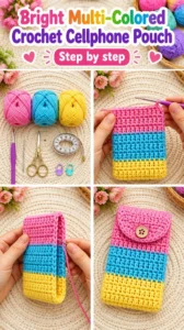 Bright Multi-Colored Crochet Cellphone Pouch 14 Bright Multi-Colored Crochet Cellphone Pouch