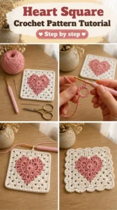 Heart Square Crochet Pattern Tutorial 16 Heart Square Crochet Pattern Tutorial