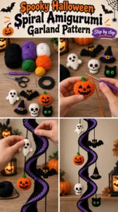 Spooky Halloween Spiral Amigurumi Garland Pattern 19 Spooky Halloween Spiral Amigurumi Garland Pattern