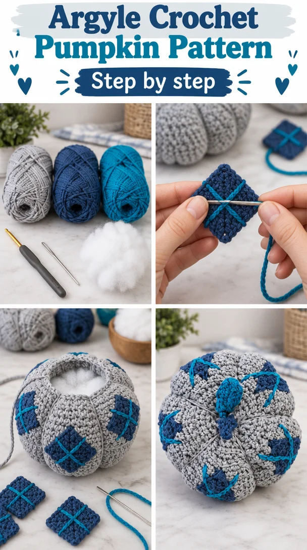 Argyle Crochet Pumpkin Pattern 5 Crochet Argyle Pumpkin Pattern